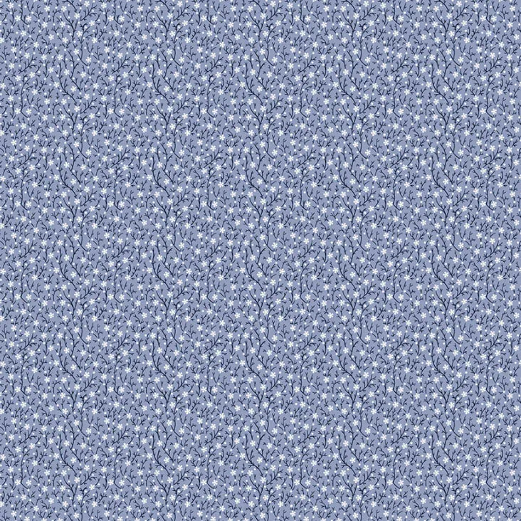 Katoen blauw met sierlijke struikjes